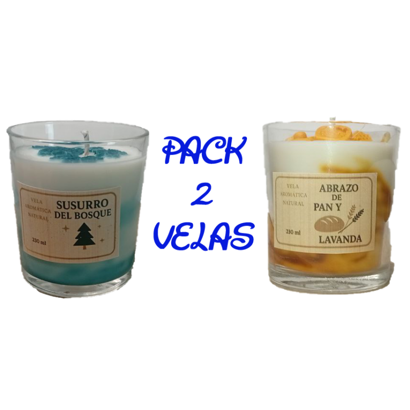 Velas artesanales aromaticas, pack de 2 velas