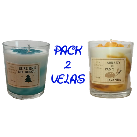Velas artesanales aromaticas, pack de 2 velas