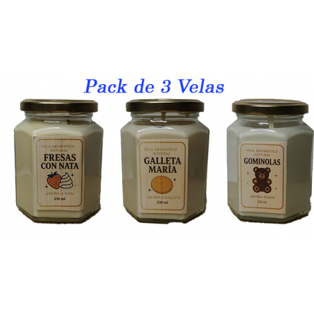Velas artesanales aromaticas, pack de 3 velas
